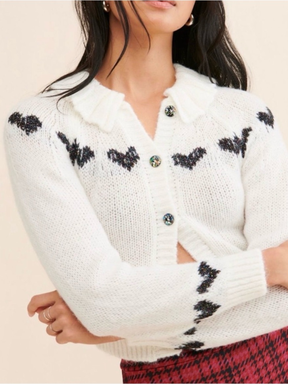 Kimchi Blue Small Button Up Collared Heart Cardigan Soft Preppy Coquette